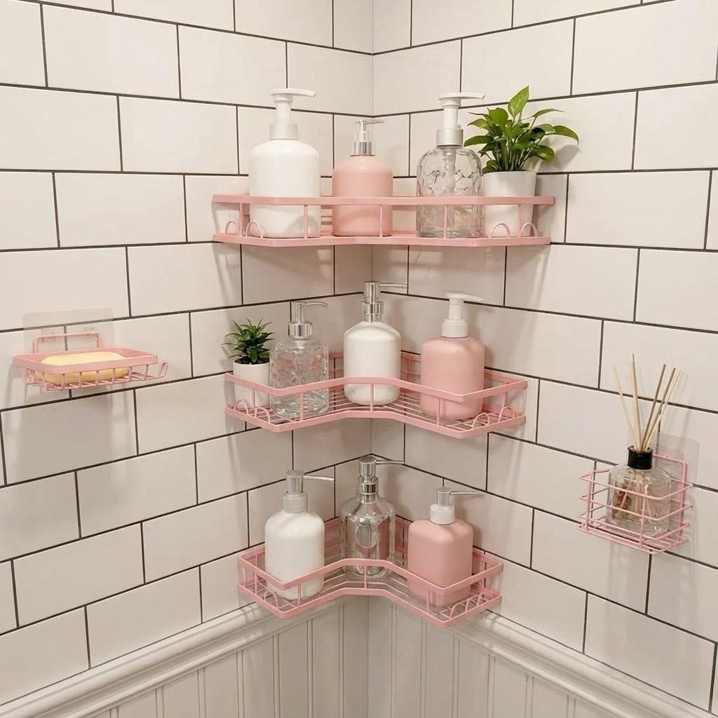 Home Essentials Bathroom Rack - Набор из 5 минималистичных розовых органайзеров